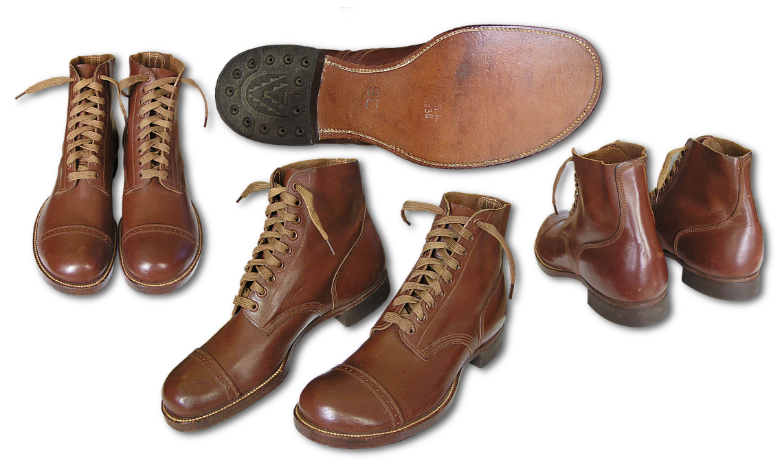 Top, side, bottom, and back views of the Type I service shoe, specification QMC 9-6F.