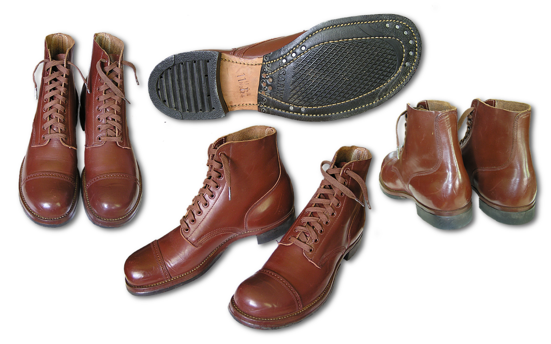 Top, side, bottom, and back views of the Type II service shoe, specification QMC 9-6F.