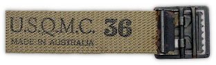 U.S. Quartermaster Corps, size, and Made in Australia markings applied by ink onto the reverse of the web belt shown above.