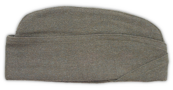 Right side of the Australian made enlisted man's garrison cap.  This cap was made in the standard U.S. Army pattern. The fabric is the same used to make the short, battledress style jacket shown below