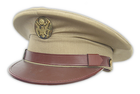 Khaki cotton service cap.  In the fall of 1936, the Quartermaster Corps developed a khaki cotton service cap for the enlisted man that featured  a  removeable cover to permit washing  (Caps, Cotton, Khaki, Enlisted Men's; specification dated 5 October 1936).  An extra cover and wire stiffener was included with the cap at issue. Procurement of the khaki service cap ended by the late 1930s.  However, commercially made caps, like the example shown here, were available for purchase at retail outlets and post exchanges throughout the WW2 period.