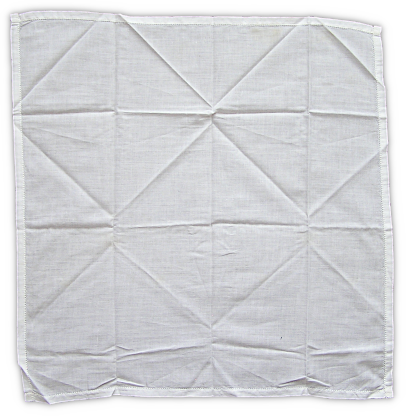 White cotton handkerchief (Handkerchief, Cotton; federal specification DDD‐H‐71, 10 November 1931). Handkerchiefs were issued with the uniform for cleanliness and sanitation. The design was composed of a single piece of white cotton fabric, 17‐inches square, and finished on all four sides with a ¼‐inch hem. The fabric was finely woven with a plain weave. Similar to gray and white undergarments, the handkerchief was changed to olive‐drab shade 3 in 1942 (Handkerchiefs, Cotton; Specification PQD 270, 28 September 1942).